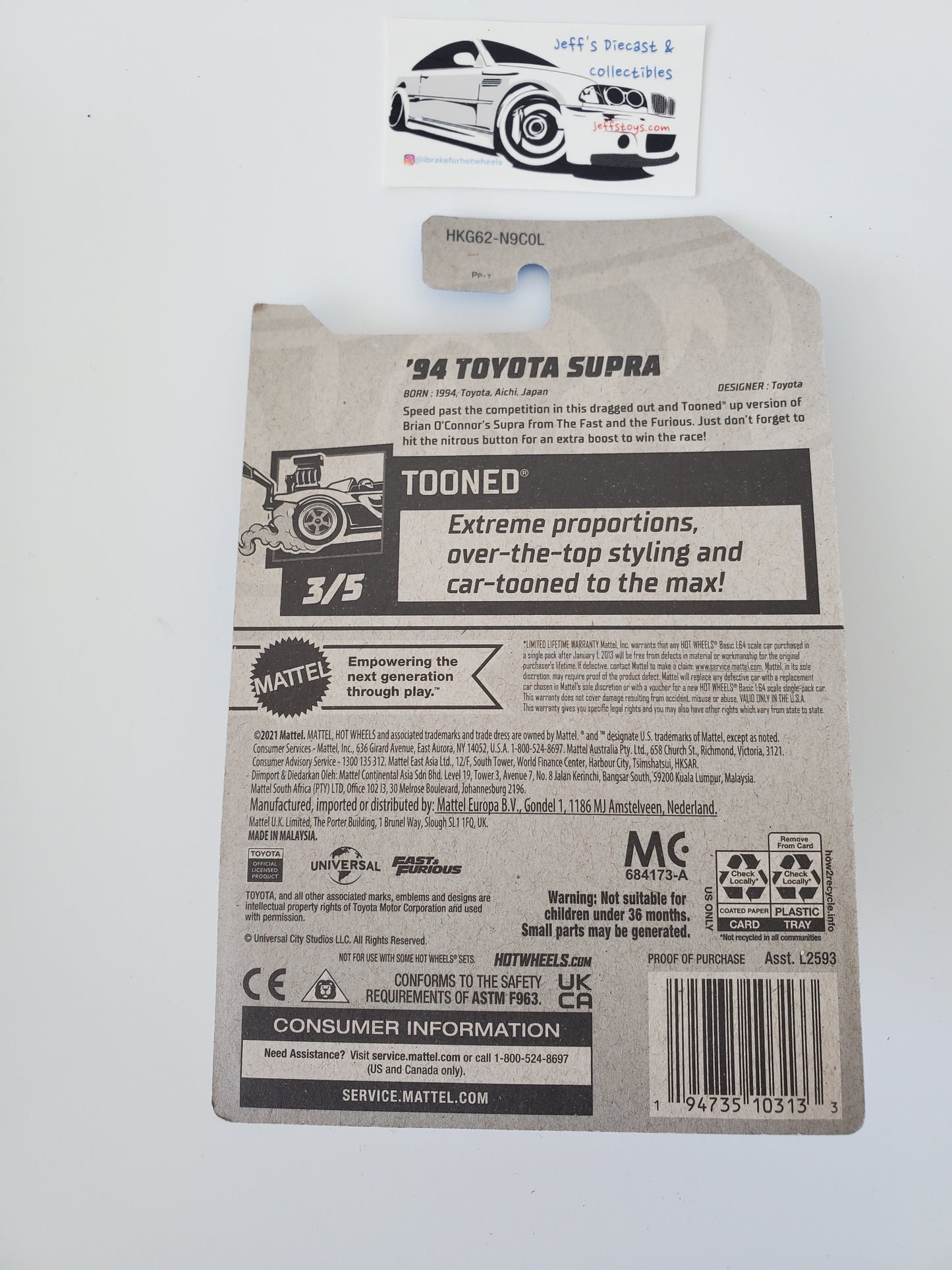 2023 Hot Wheels Fast and Furious Tooned Toyota Supra