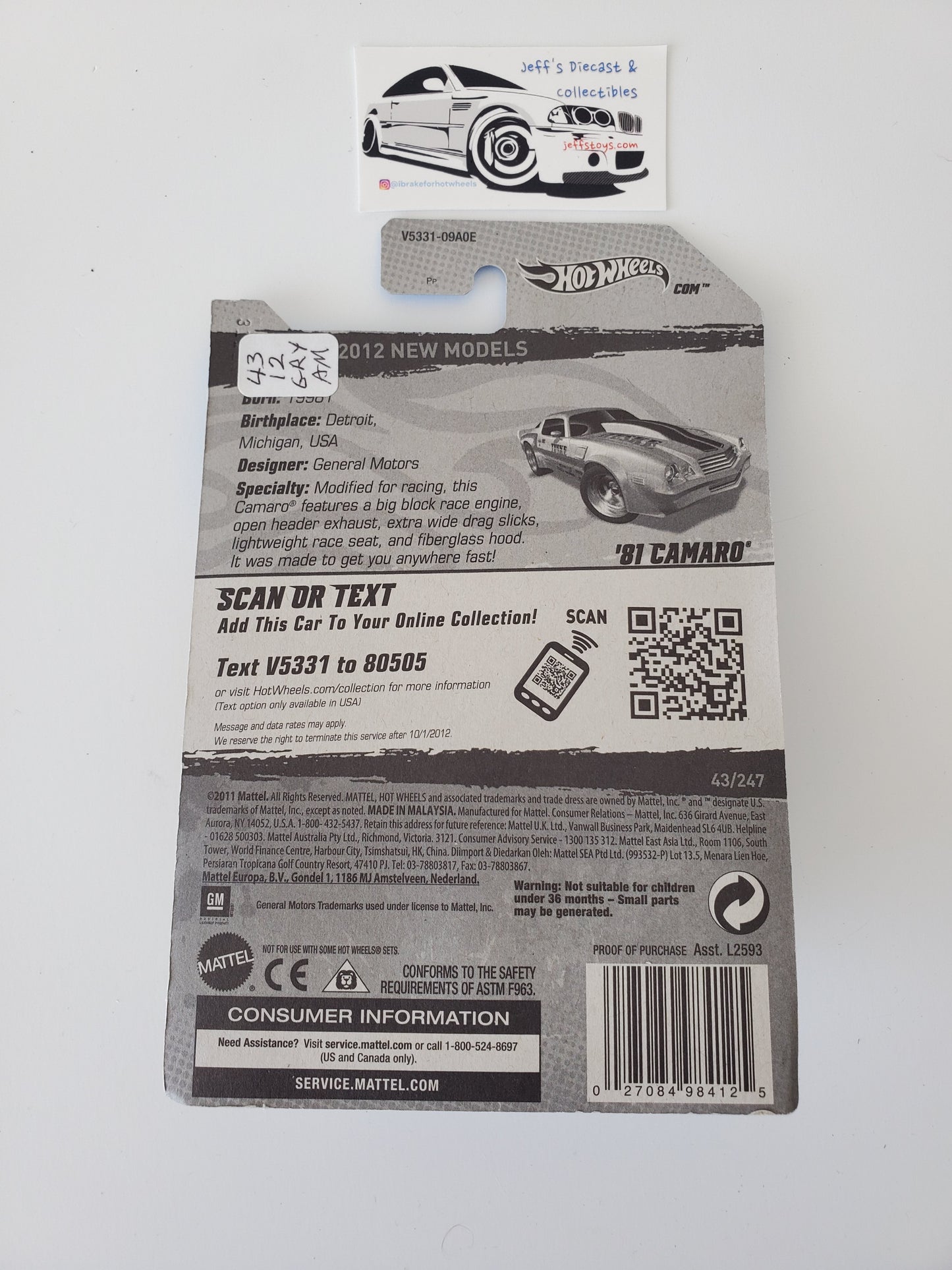 2012 Hot Wheels '81 Camaro New Models