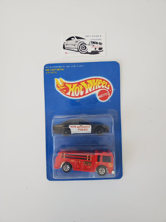 1996 Hot Wheels Fire Eater Auto City Police - Rare 2 Pack