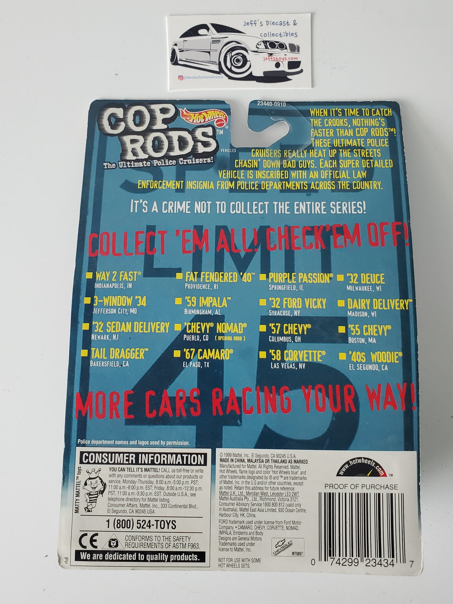 1999 Hot Wheels Cop Rods '59 Impala Birmingham Police Real Riders
