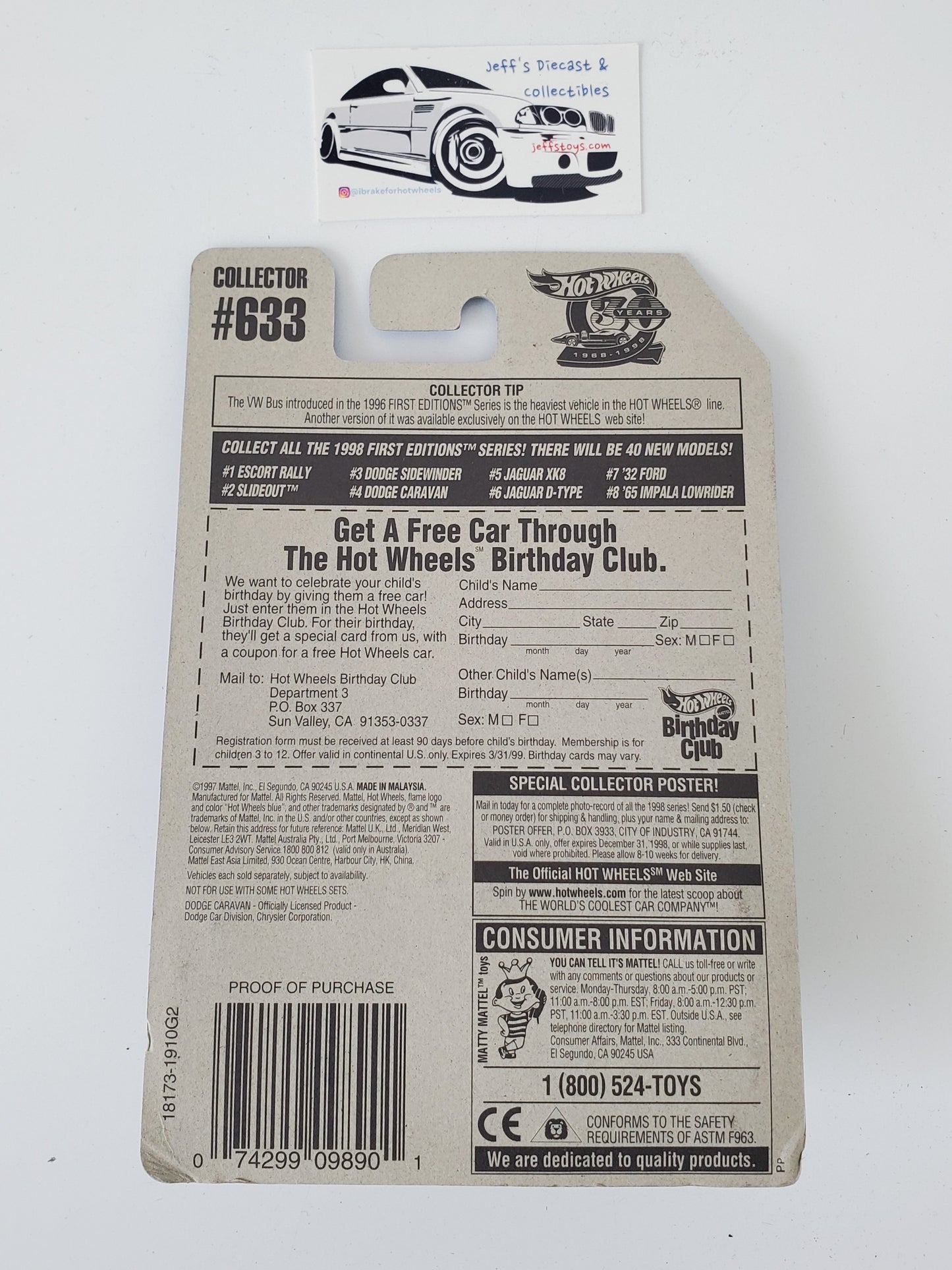 1998 Hot Wheels Dodge Caravan #633 5 Spoke