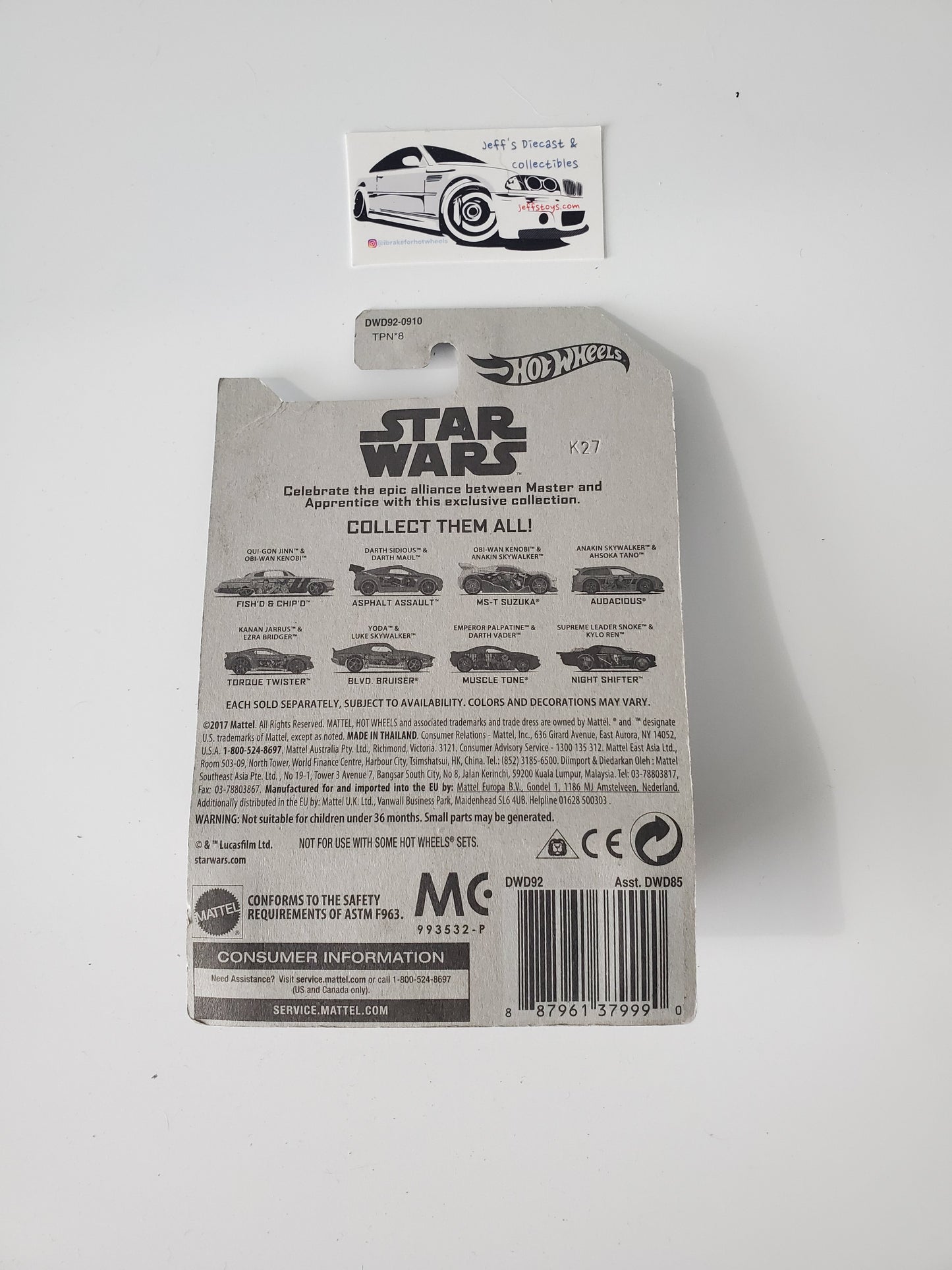 2017 Hot Wheels Star Wars Muscle Tone Darth Vader - poor card