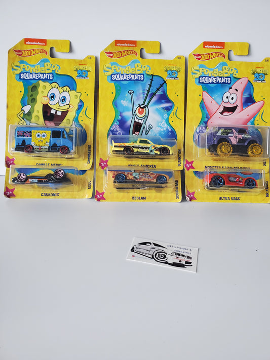 2019 Hot Wheels Spongebob Squarepants 6 Car Set - 20 Year With Error!