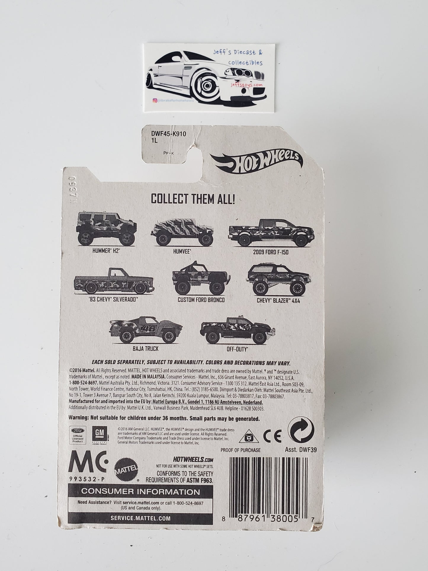 2017 Hot Wheels Camouflage Series Chevy Blazer 4x4