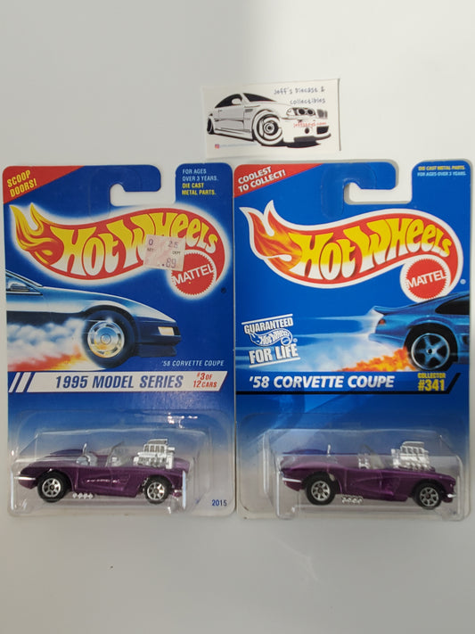 1997 Hot Wheels '58 Corvette #341 - Lot of 2 Card Variations