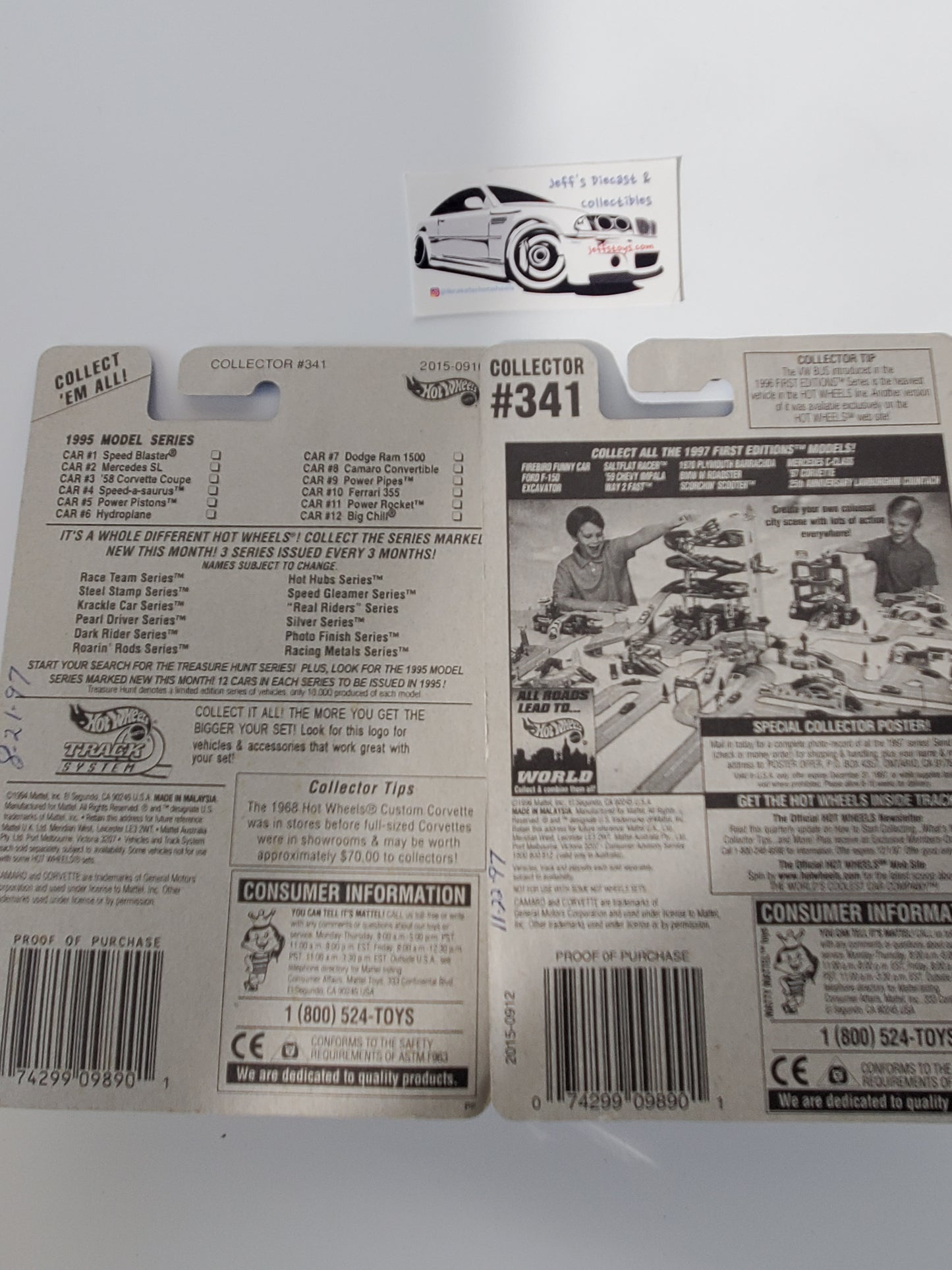 1997 Hot Wheels '58 Corvette #341 - Lot of 2 Card Variations