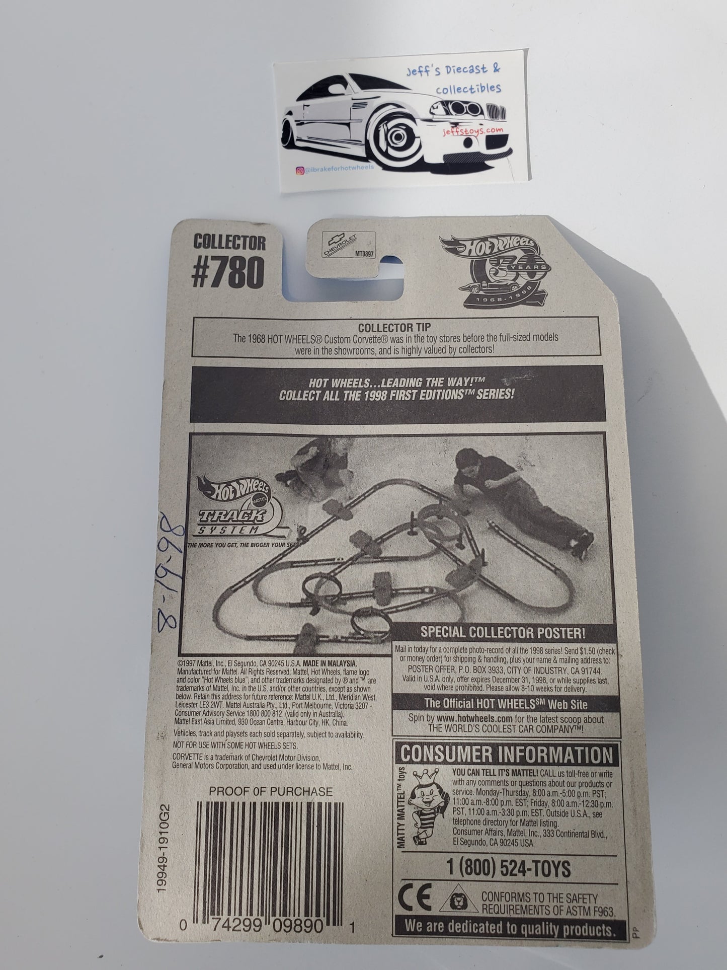1998 Hot Wheels '58 Corvette #780 - No Blower Engine