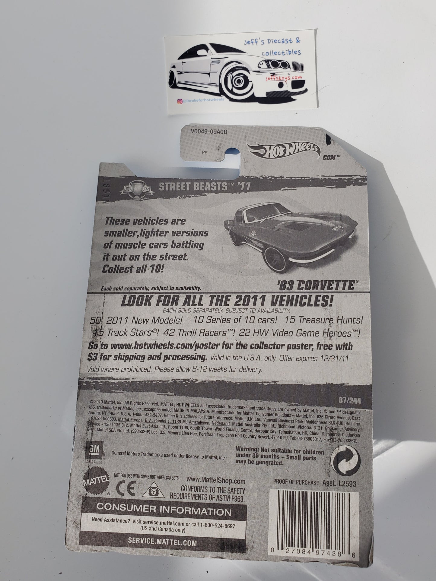 2011 Hot Wheels '63 Corvette #87 Blue