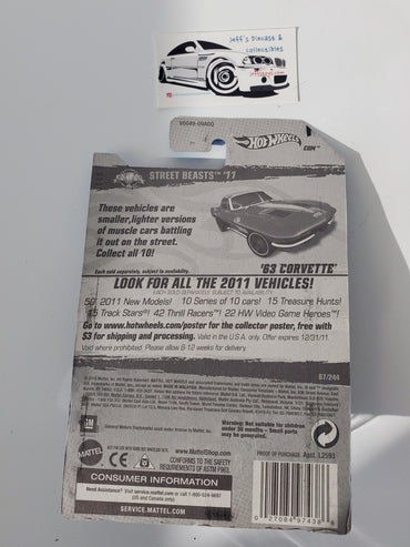 2011 Hot Wheels '63 Corvette #87 Blue