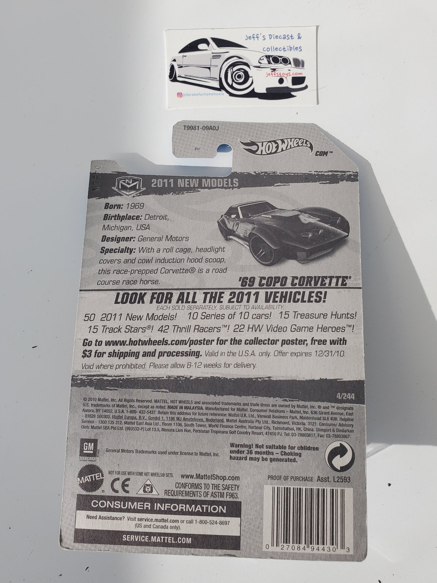 2011 Hot Wheels '69 Copo Corvette #4 Black