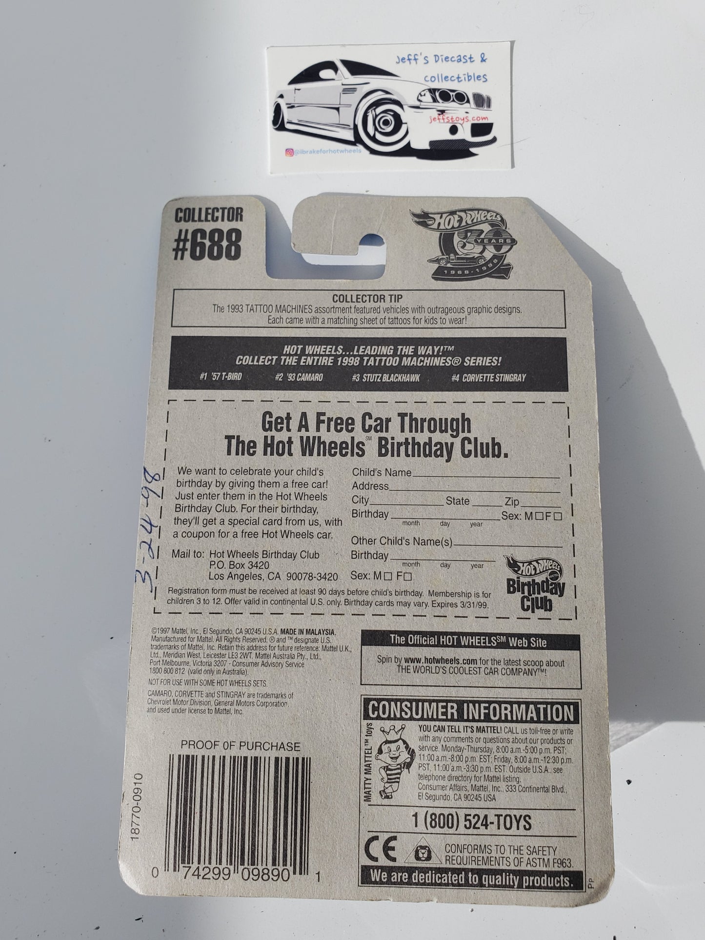 1998 Hot Wheels Corvette Stingray #688 Tattoo Machines