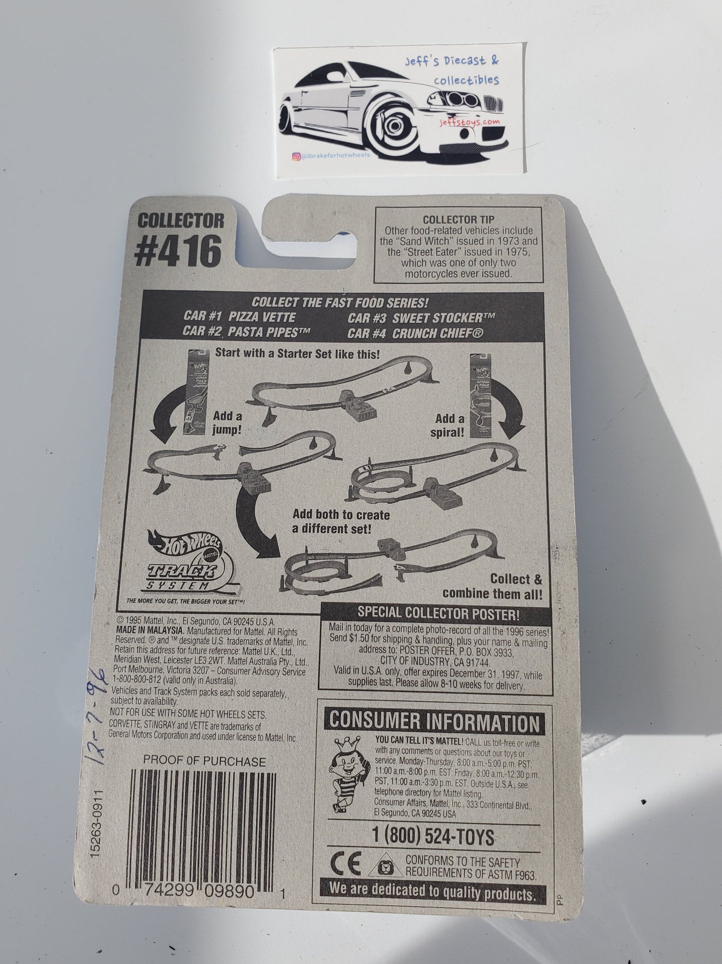 1996 Hot Wheels Corvette Stingray #416 Pizza Vette