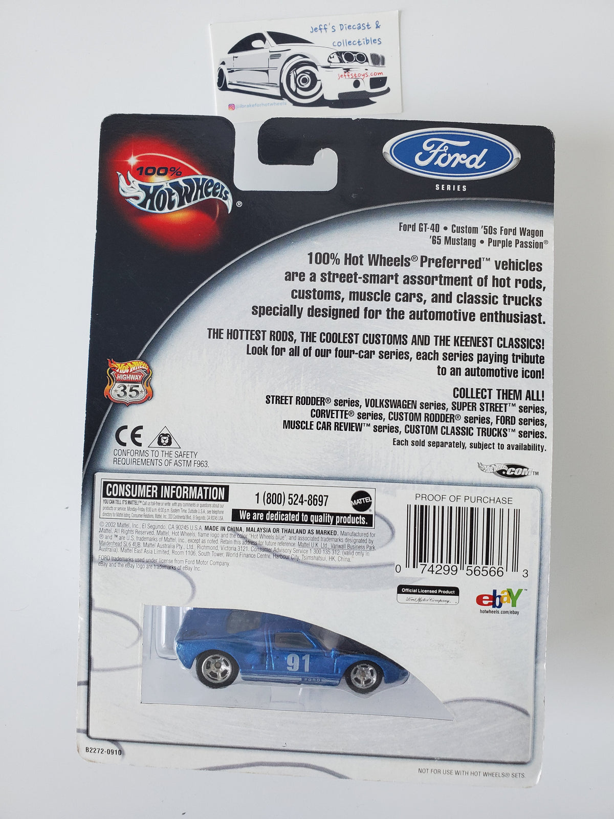 2002 Hot Wheels Ford GT-40 Blue Limited Edition 1/15,000 Real Riders A