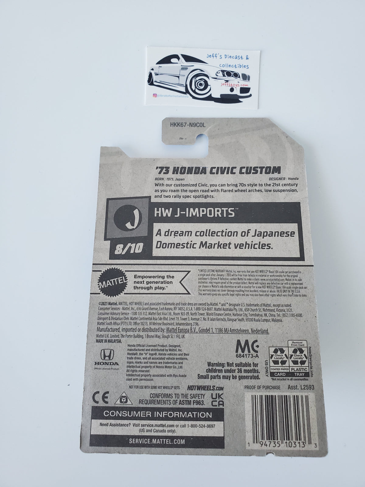 2023 Hot Wheels '73 Honda Civic Custom #90 Orange