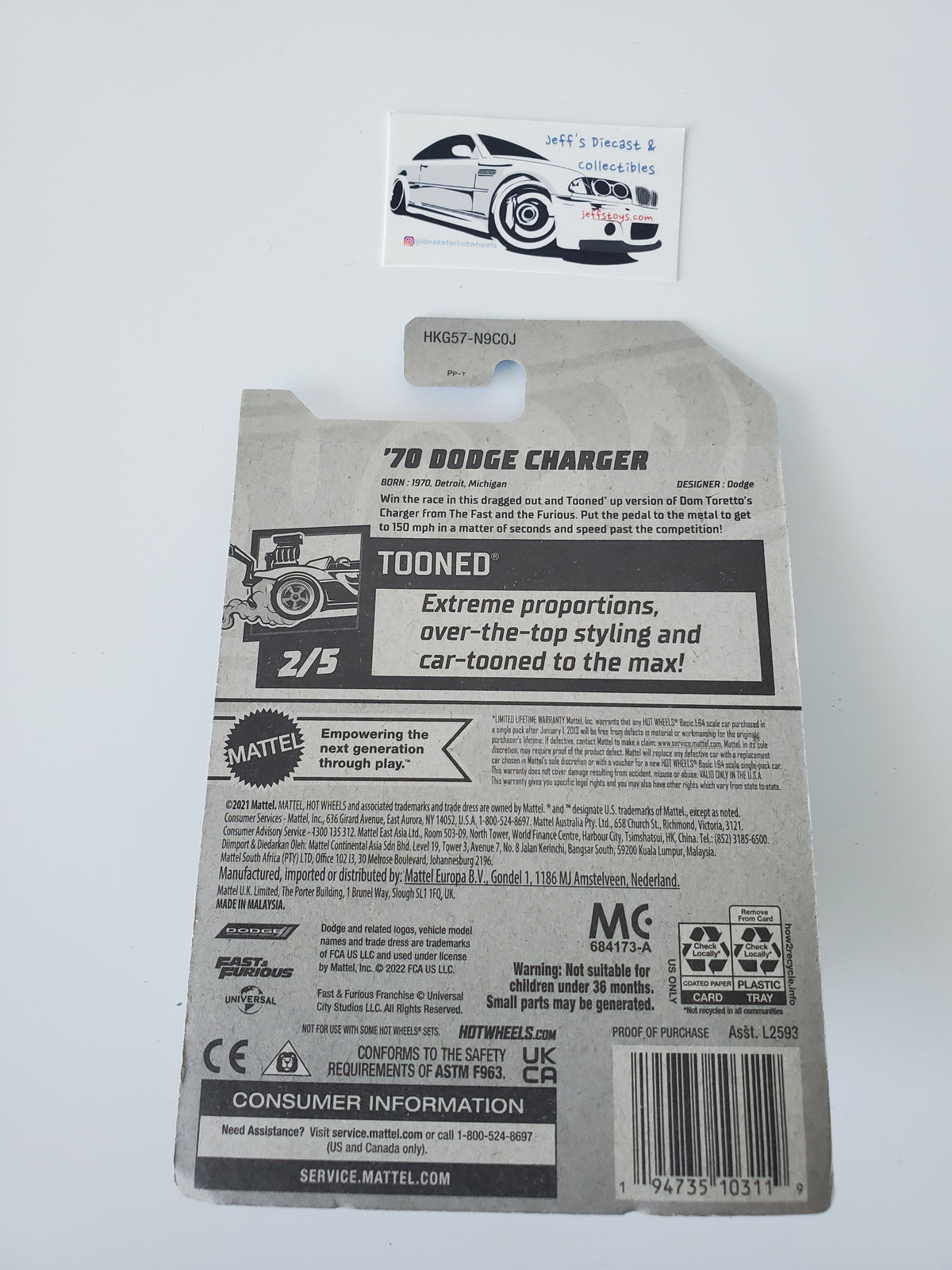 2023 Hot Wheels Fast & Furious '70 Dodge Charger Tooned #153