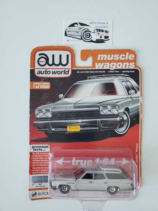 Auto World 1975 Buick Estate Wagon Silver Mist Release 2 1 of 6,800 - Damaged Card