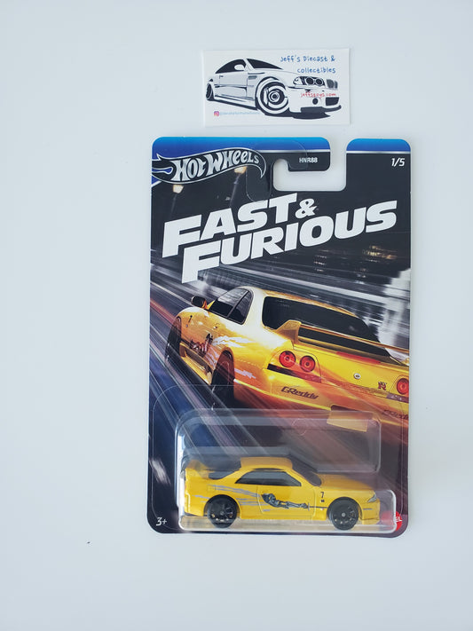 2024 Hot Wheels Fast and Furious Yellow Nissan Skyline GT-R BCNR33 Silver Series 1/5