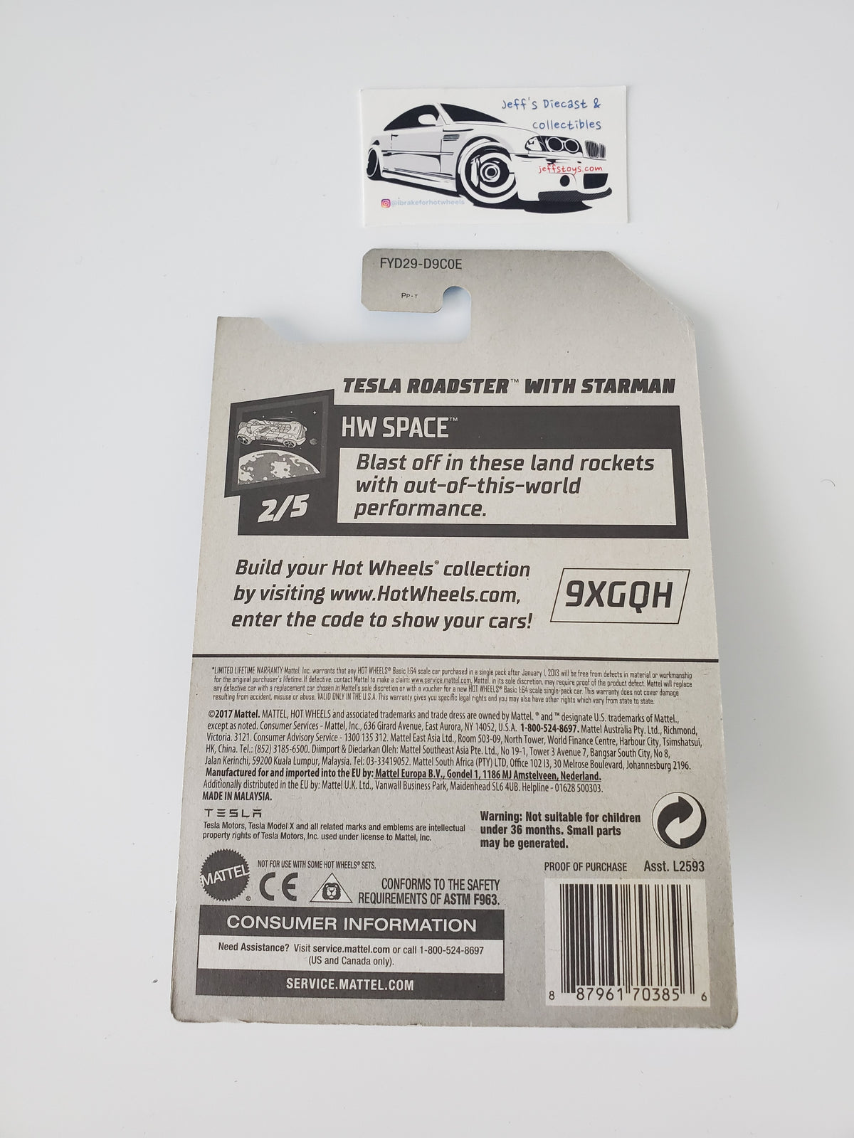 2019 Hot Wheels Tesla Roadster With Starman #109