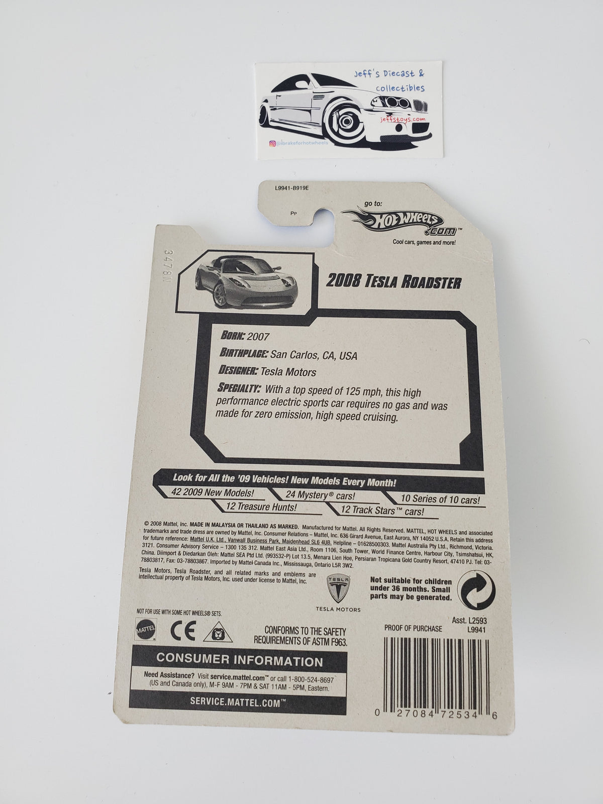 2008 Hot Wheels '08 Tesla Roadster #26 Silver