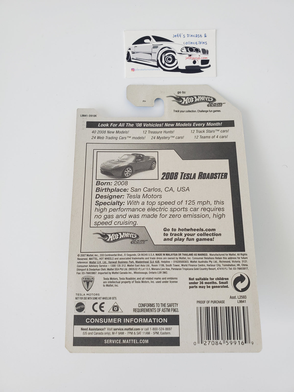 2008 Hot Wheels '08 Tesla Roadster #26 Blue