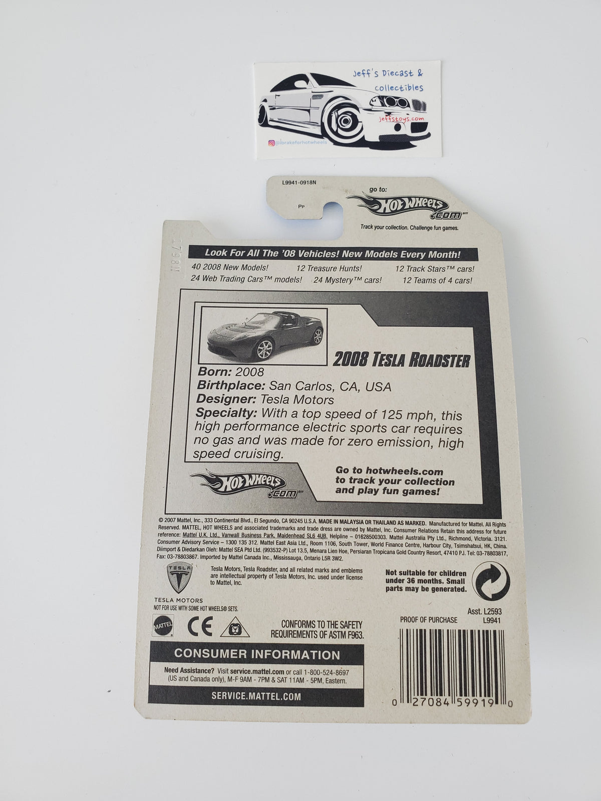 2008 Hot Wheels '08 Tesla Roadster #26 Red