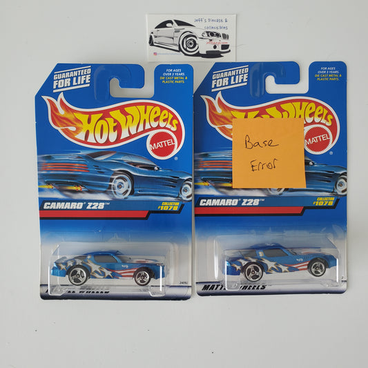 1998 Hot Wheels Camaro Z28 #1078 RARE Base Error - Lot of 2 Cars