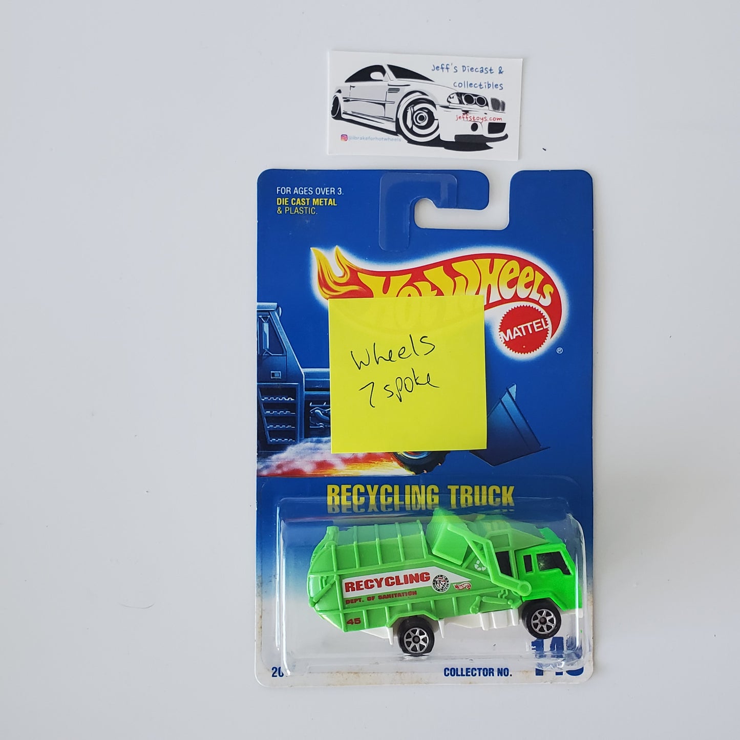 1991 Hot Wheels Recycling Truck #143 Green 7 Spoke