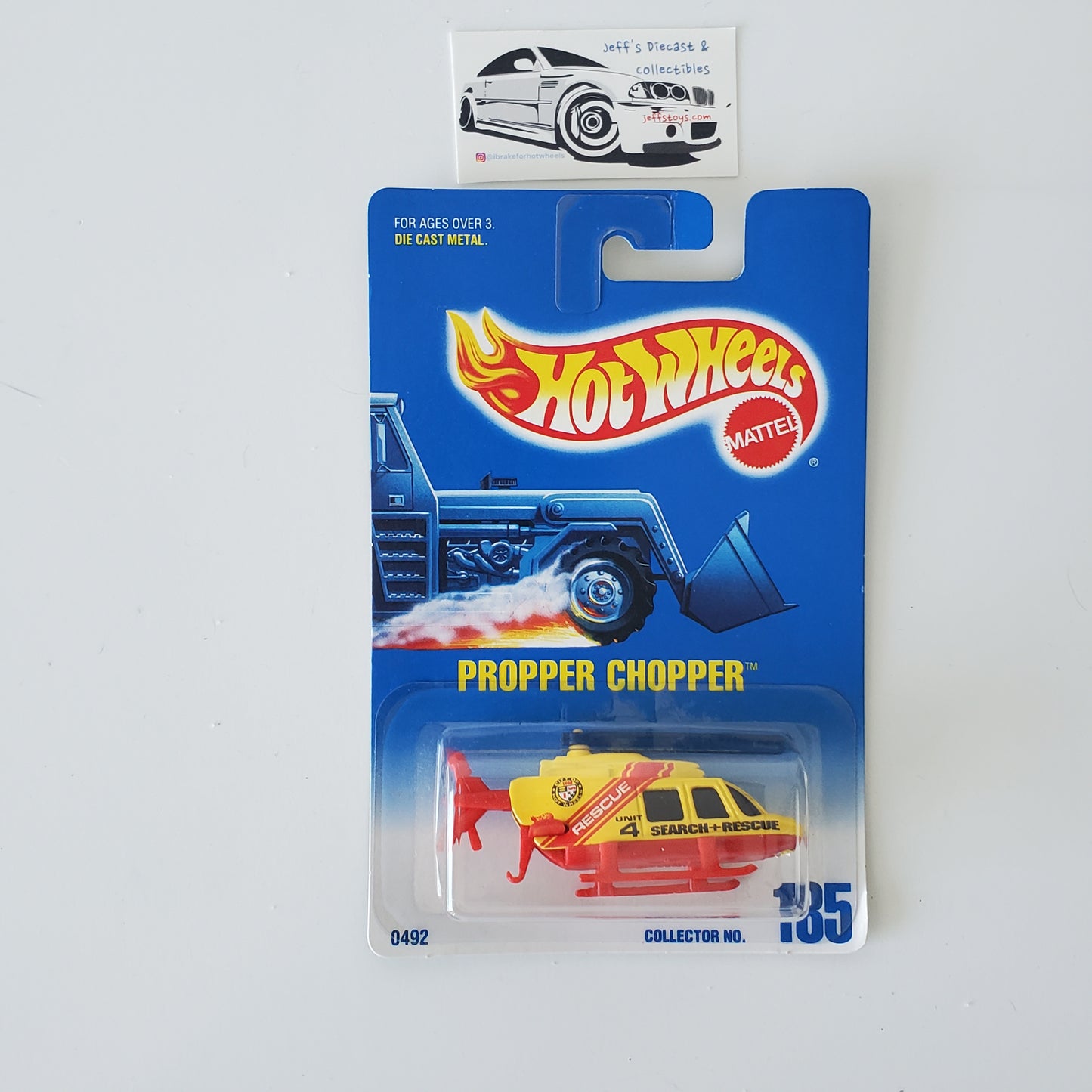 1991 Hot Wheels Propper Chopper #185 Yellow/Red