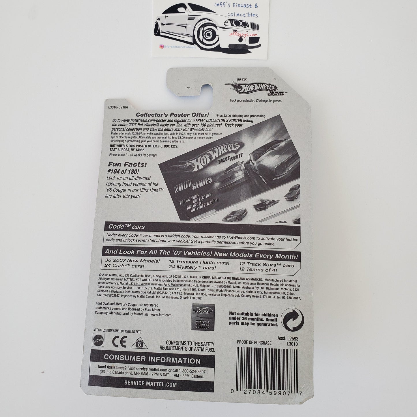 2007 Hot Wheels 1968 Mercury Cougar Code Car #104