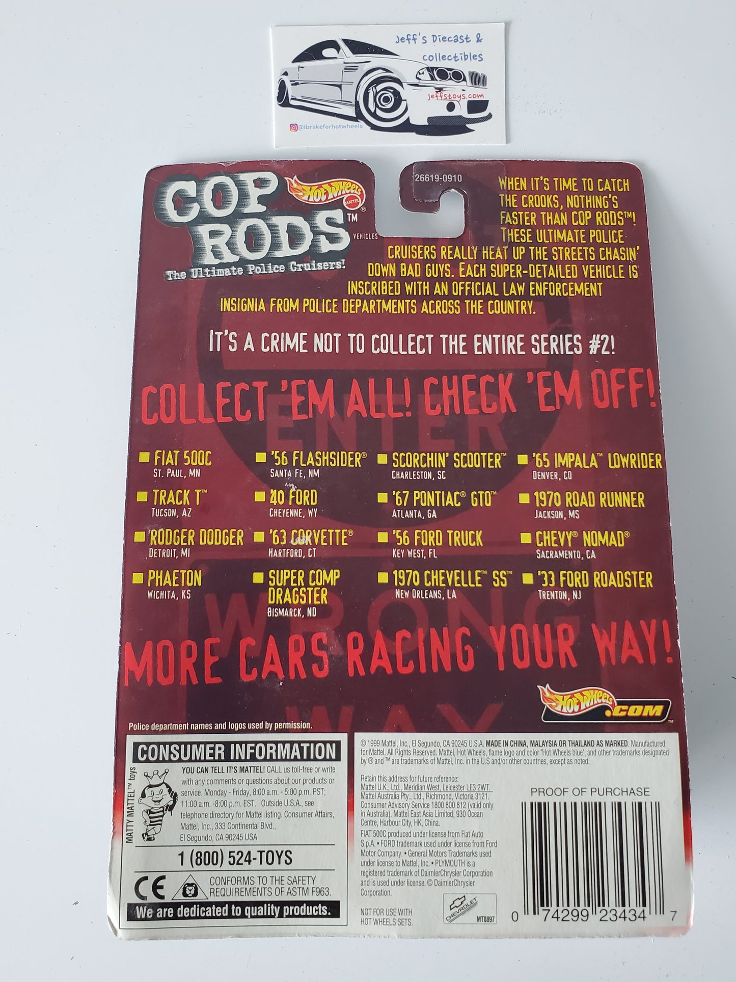 1999 Hot Wheels Cop Rods Chevy Nomad Sacramento Police Real Riders