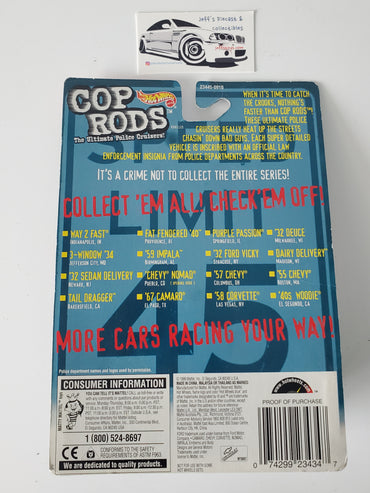 1999 Hot Wheels Cop Rods '57 Chevy Columbus Police Real Riders