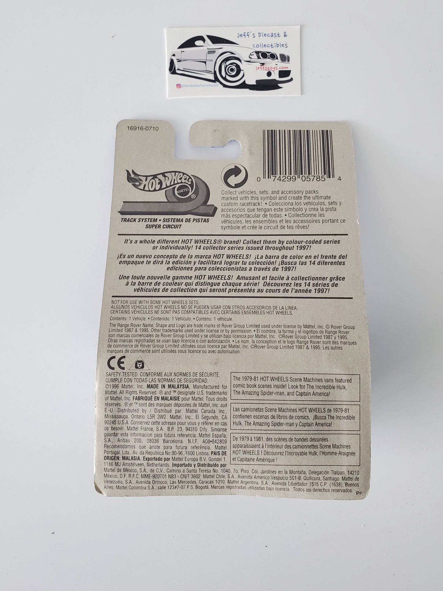 1996 Hot Wheels Range Rover #544 - Rare International Long Card