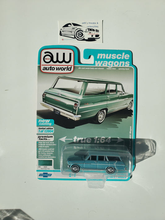 Autoworld 1963 Chevy Nova II 400 Wagon - Aqua 1:64
