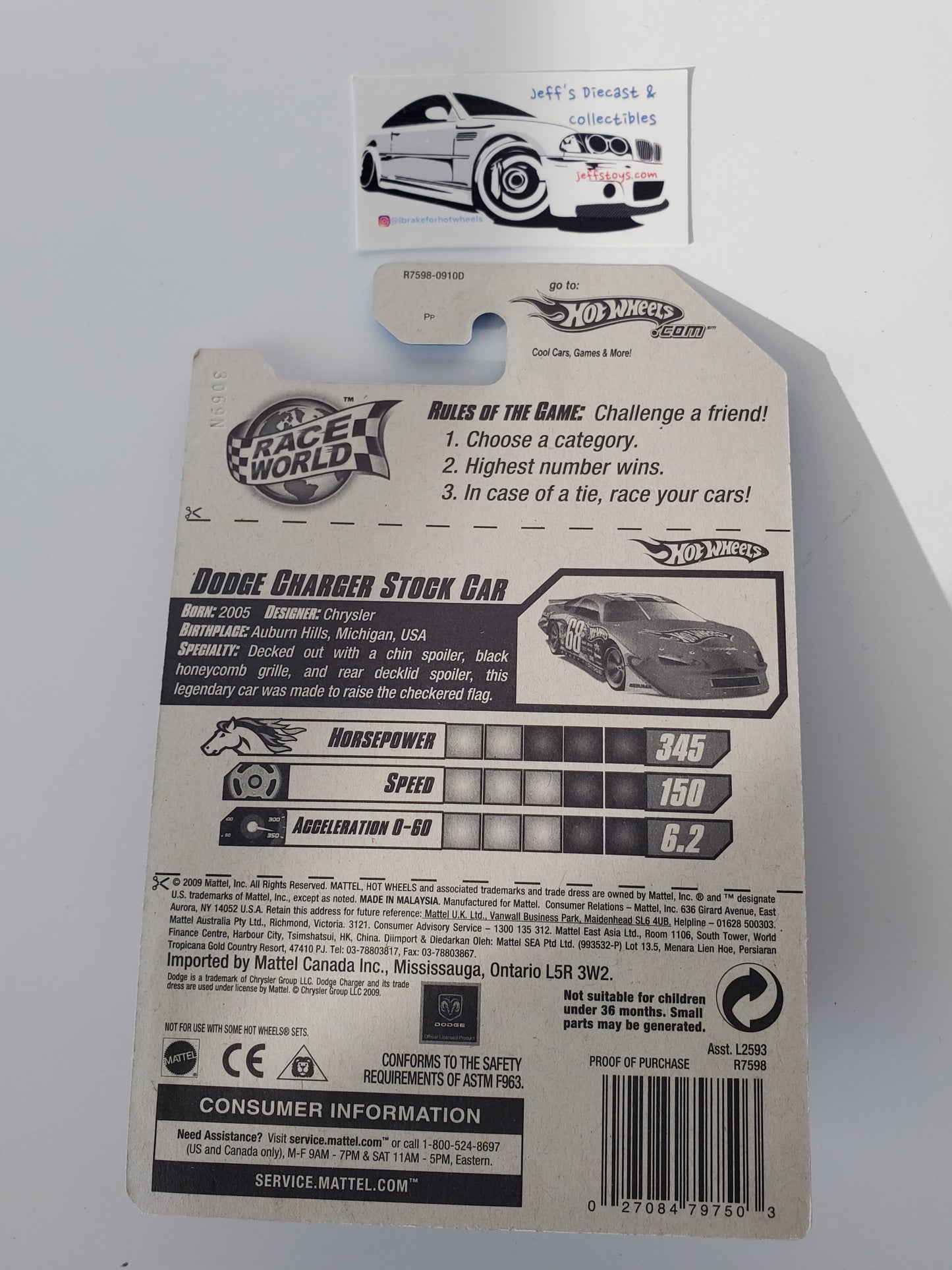 2010 Hot Wheels Dodge Charger Stock Car #169