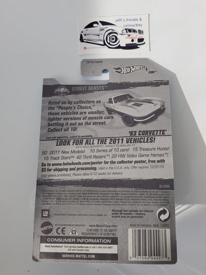 2011 Hot Wheels '63 Corvette #87 Yellow