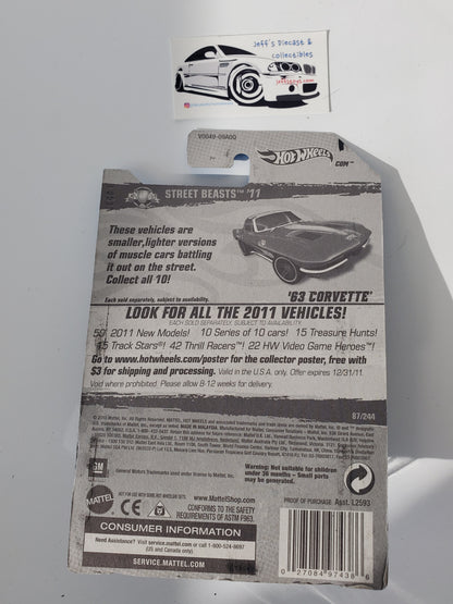 2011 Hot Wheels '63 Corvette #87 Blue