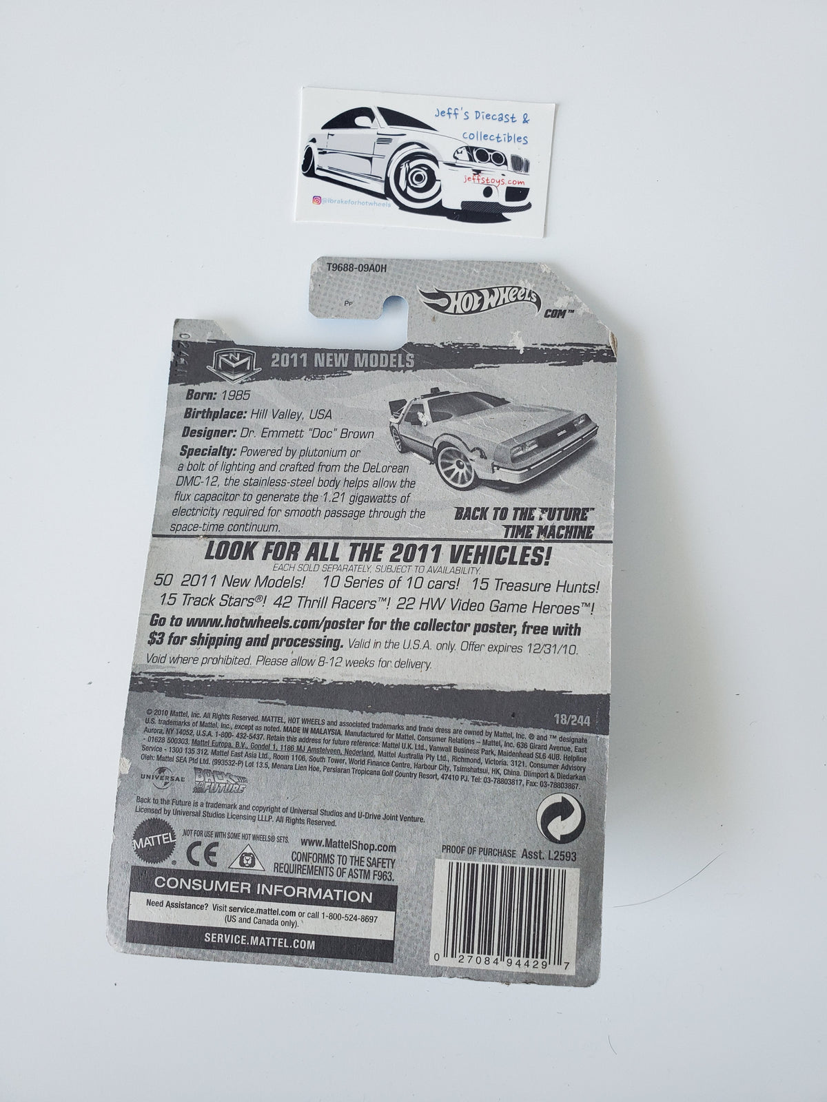 2011 Hot Wheels Back to the Future Time Machine #18 - Damaged Card