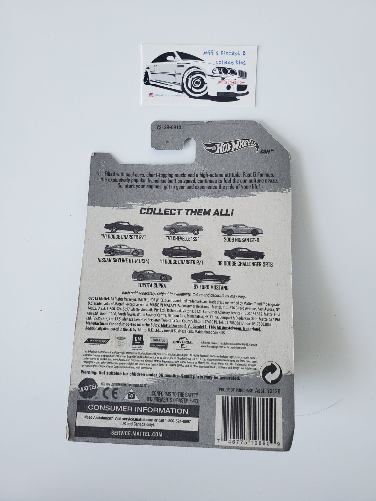 2012 Hot Wheels Fast and Furious 2009 Nissan GT-R - Damaged Card