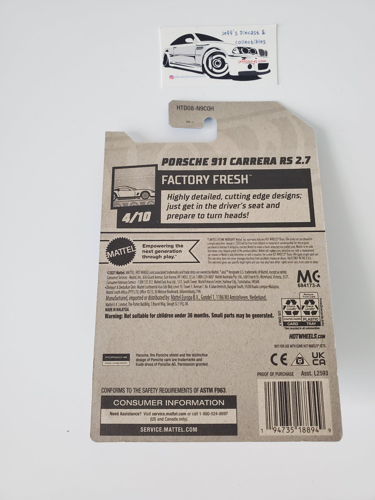 2024 Hot Wheels Porsche 911 Carrera RS 2.7 #46