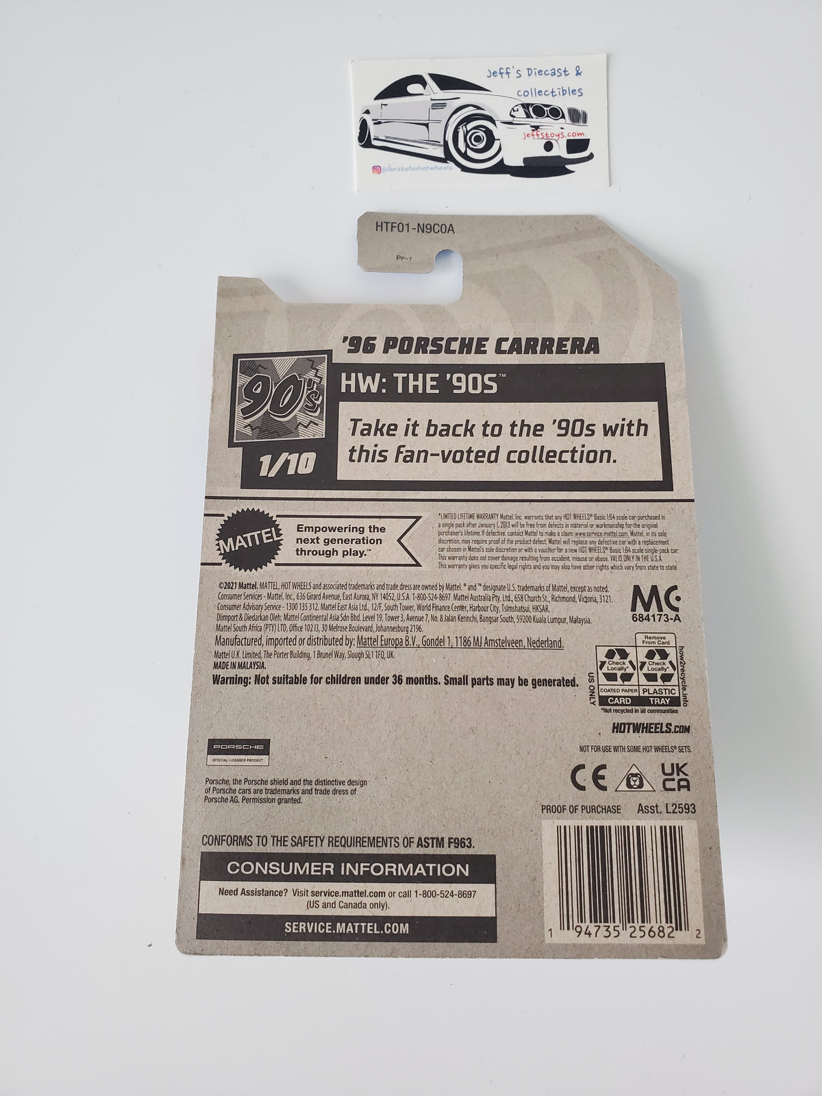 2024 Hot Wheels Porsche '96 Porsche Carrera #174 White