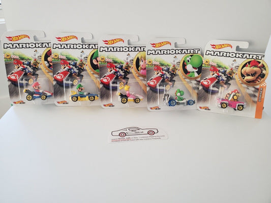 2018 Hot Wheels MarioKart - 5 Car Set - Mario, Luigi, Princess, Yoshi, Bowser