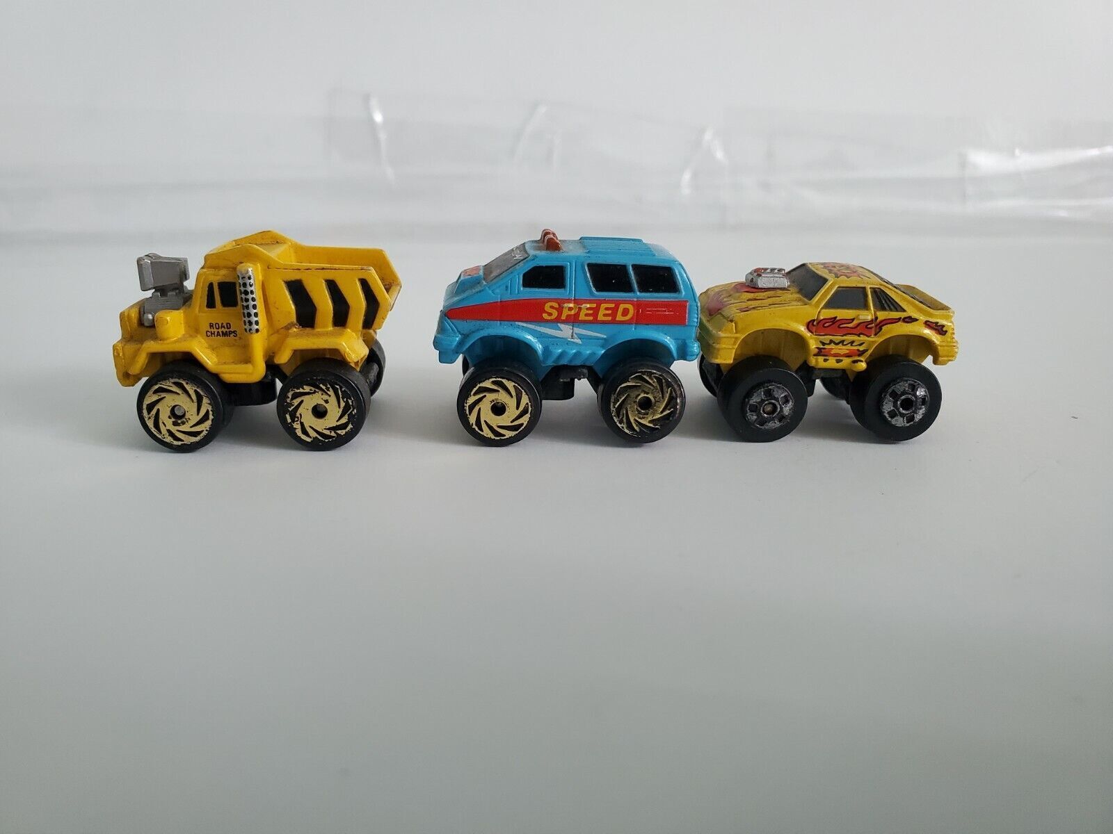 Road Champs Micro Machine Lot of 3 - 1987 Mustang, Dumptruck, and Van