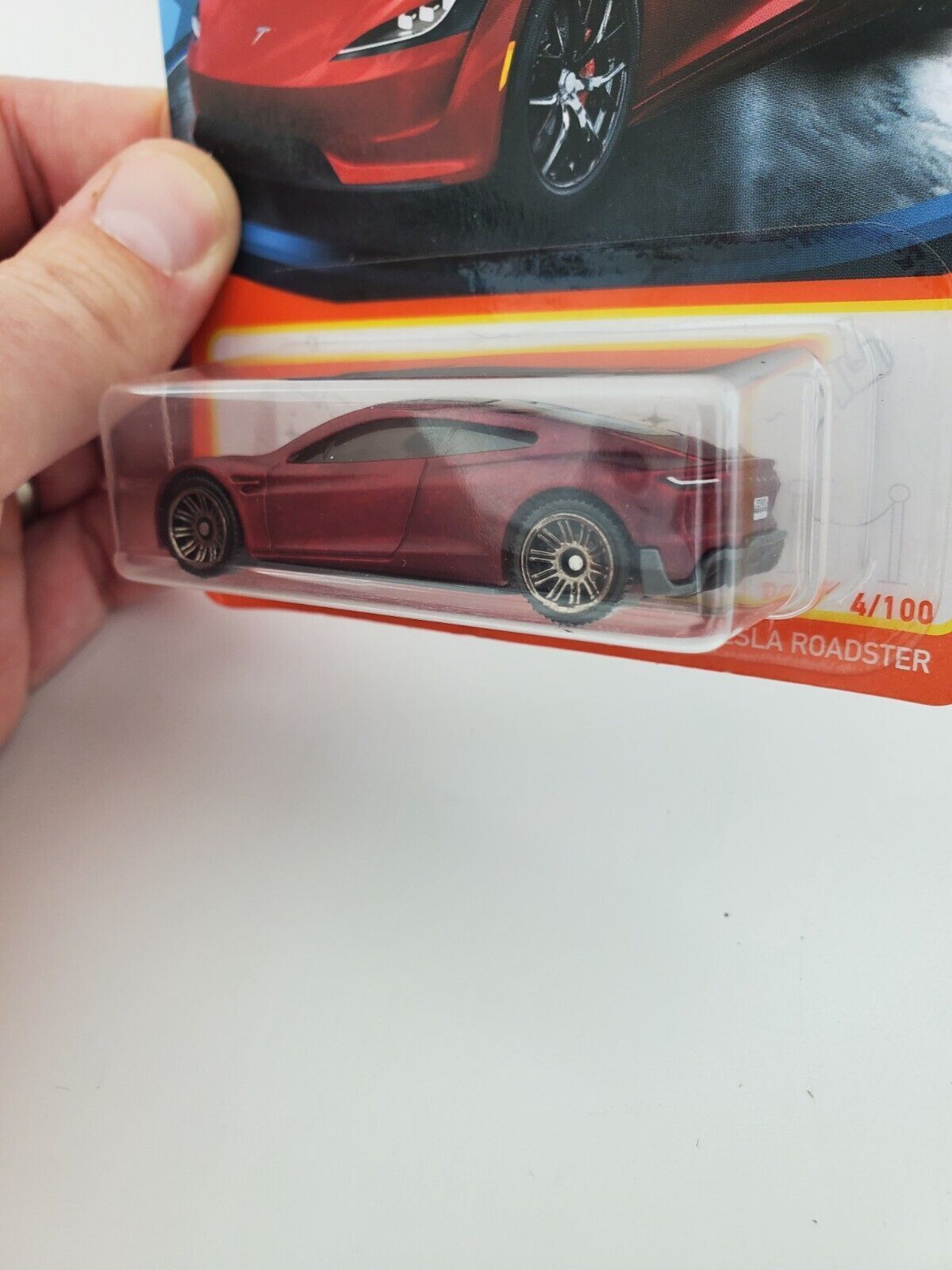 2022 Matchbox Tesla Roadster Crimson Red 4/100