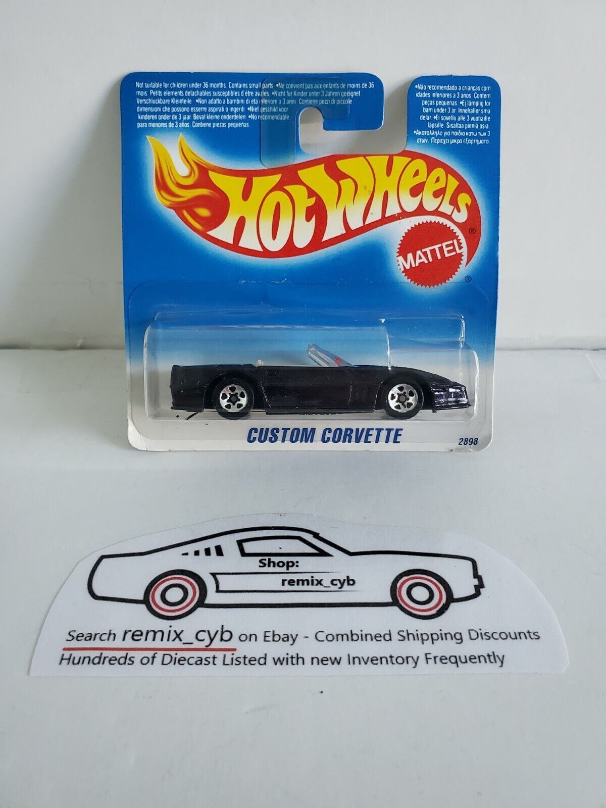 1996 Hot Wheels Custom Corvette #200 - Rare Short Card - 5 Spoke