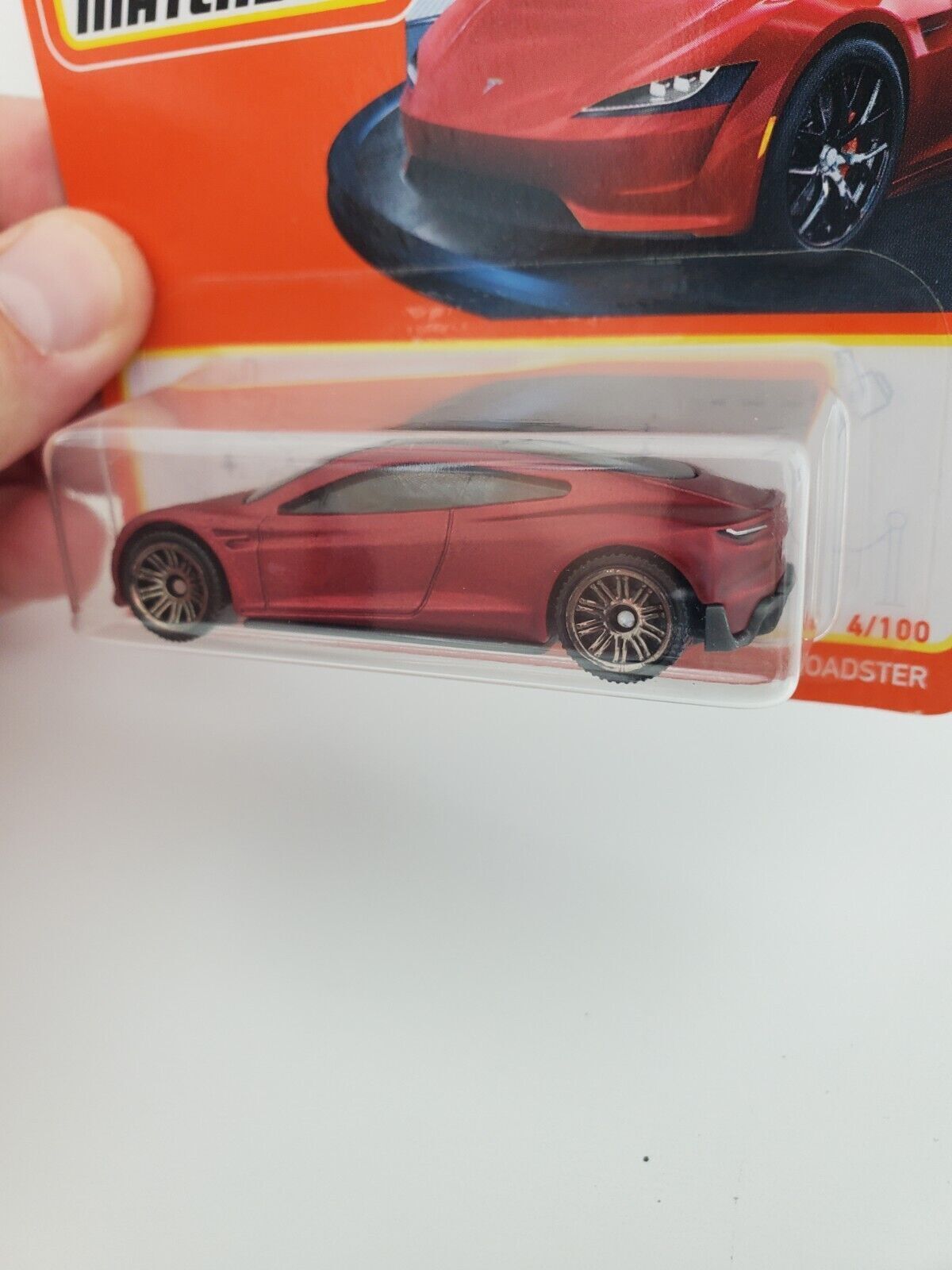 2022 Matchbox Tesla Roadster Crimson Red 4/100 Short Card