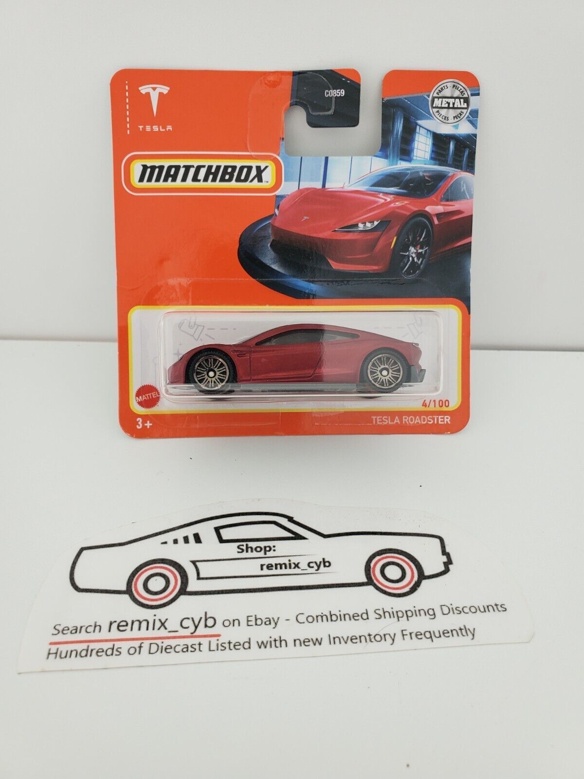 2022 Matchbox Tesla Roadster Crimson Red 4/100 Short Card