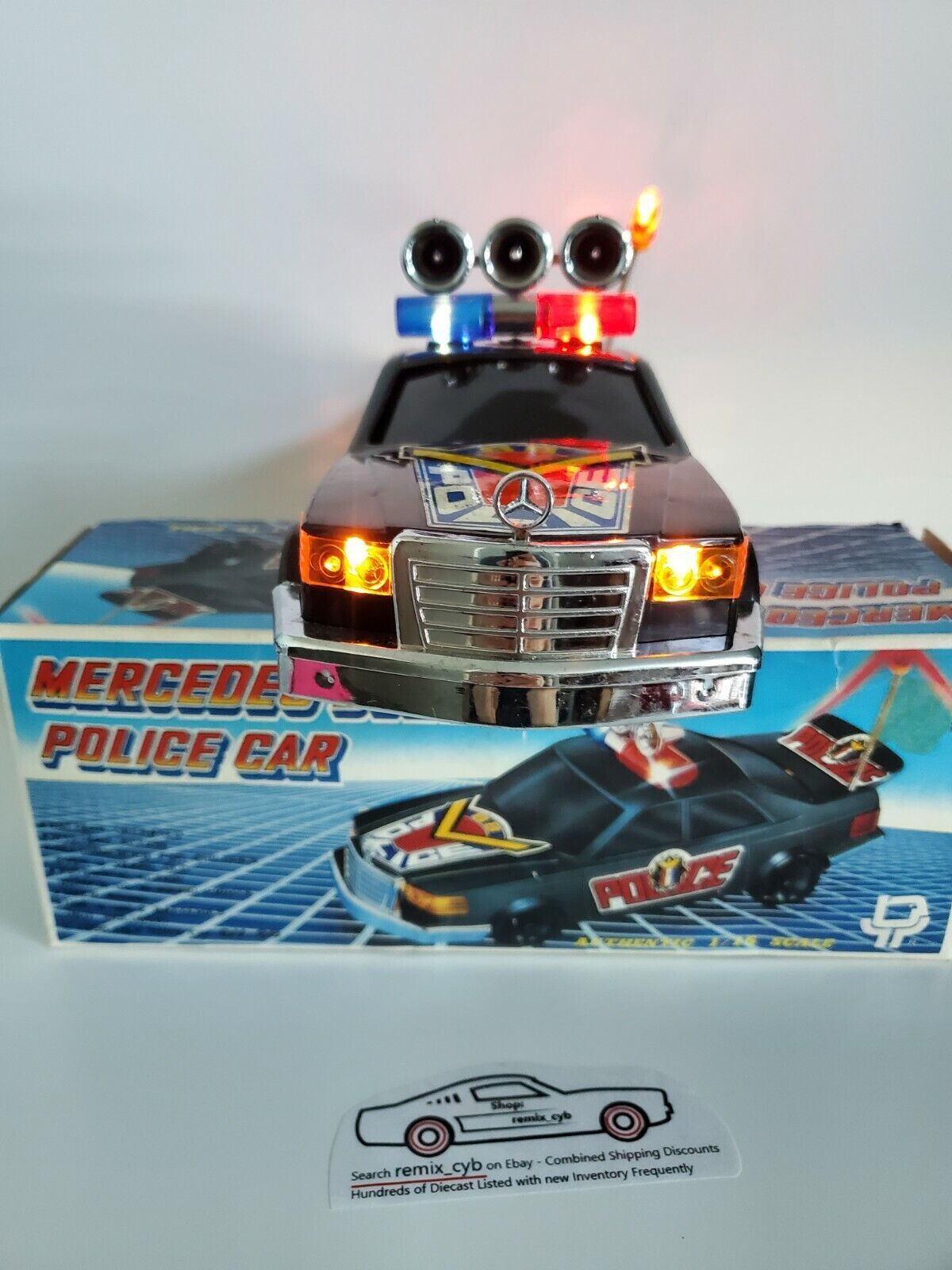 1986 D&Y Toys Mercedes-Benz 500SLC Police Car - Battery Ops Lights/Siren 1:16