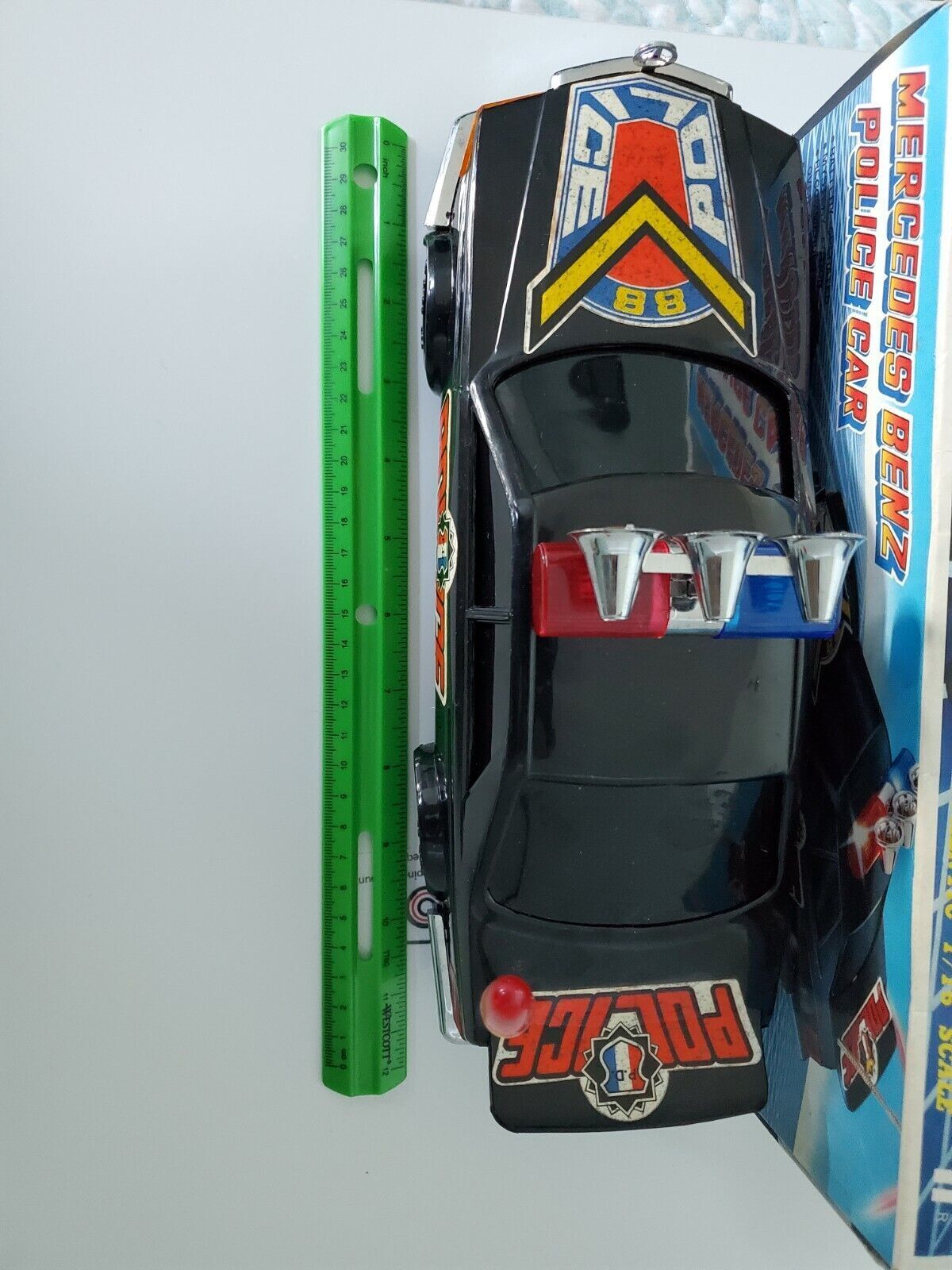 1986 D&Y Toys Mercedes-Benz 500SLC Police Car - Battery Ops Lights/Siren 1:16